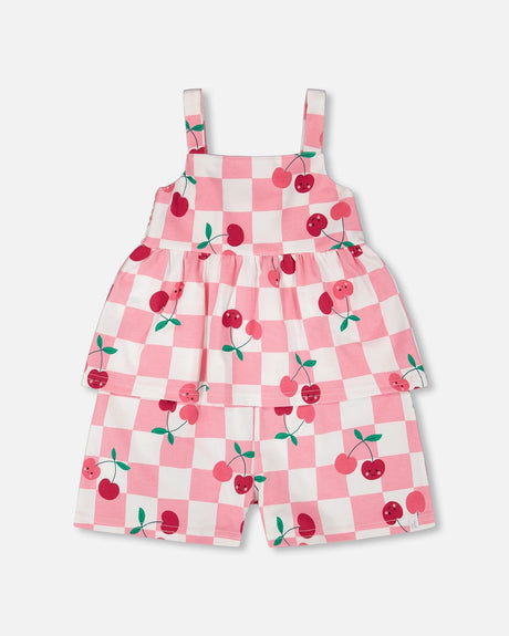 Organic Cotton Jersey Romper Pink Printed Cherries-0