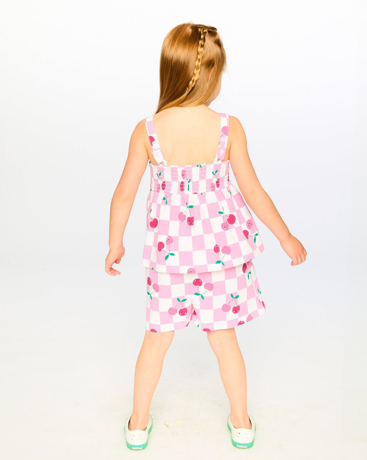 Organic Cotton Jersey Romper Pink Printed Cherries-1