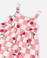 Organic Cotton Jersey Romper Pink Printed Cherries-3