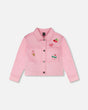 Pink Denim Jacket With Embroidered Patches-0