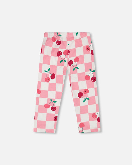 Organic Cotton Jersey Capri Pink Printed Cherries-2