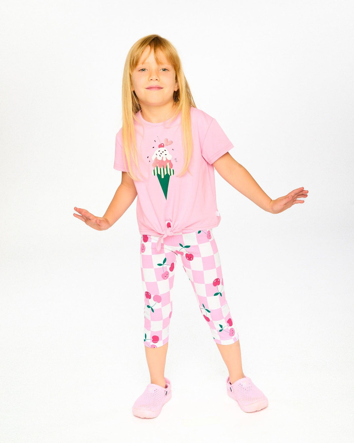 Organic Cotton Jersey T-Shirt With Tie At Waist Pink-1