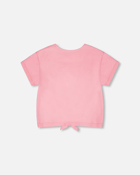 Organic Cotton Jersey T-Shirt With Tie At Waist Pink-2