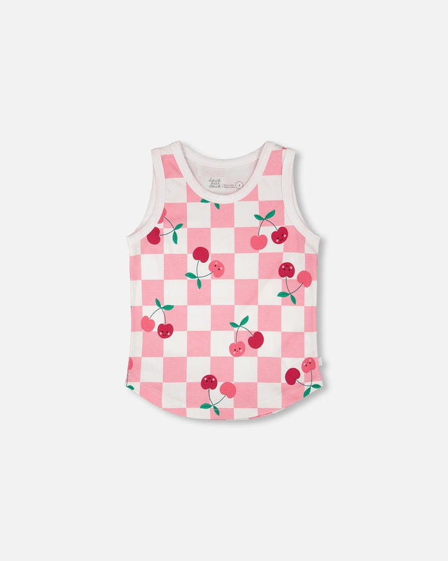 Organic Cotton Jersey Tank Top Pink Printed Cherries-0