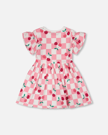 Organic Cotton Jersey Dress Pink Printed Cherries-2