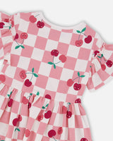 Organic Cotton Jersey Dress Pink Printed Cherries-3