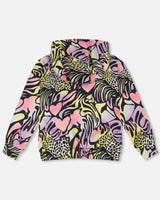 Zip Front French Terry Hoodie Black Printed Multicolor-2