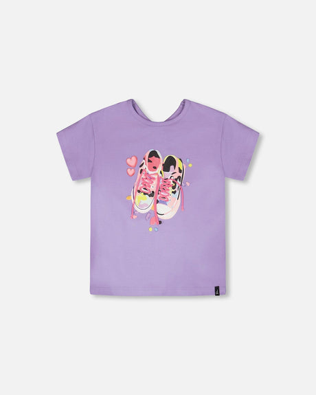 Organic Cotton Jersey T-Shirt Mauve With Sneakers-0