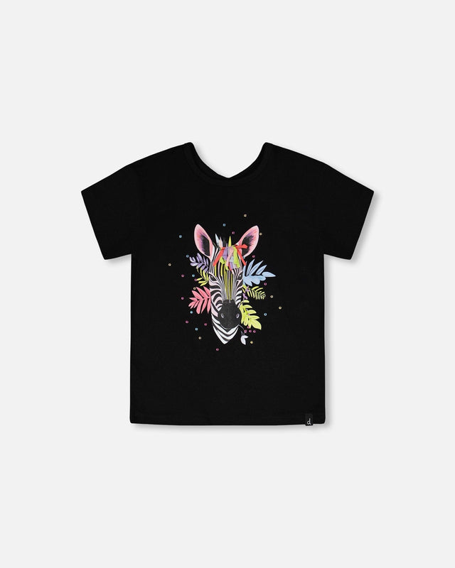 Organic Cotton Jersey T-Shirt Black With Zebra-0