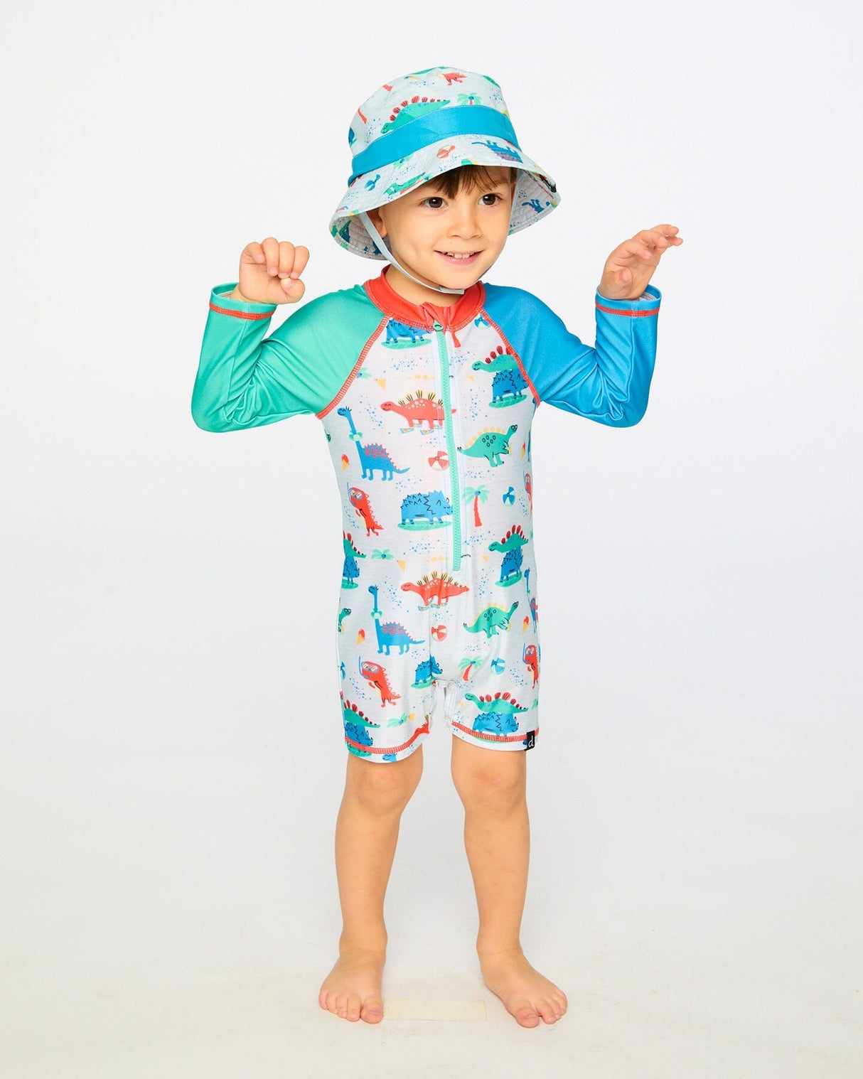 Recycled Polyester Beach Hat Blue Baby Dinosaur Print-1