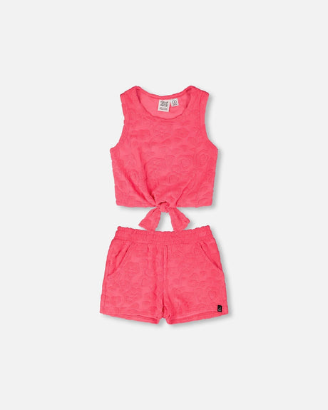 Terry Tank Top With Shorts Set Pink-0