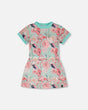 Mesh Beach Dress Blue Flamingo Print-0