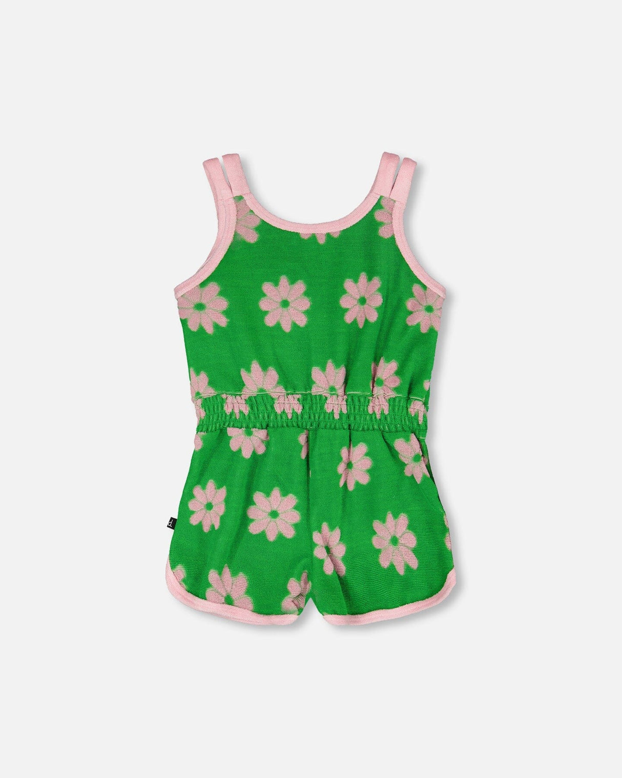 Terry Cloth Sleeveless Jumpsuit Green Printed Flowers-2
