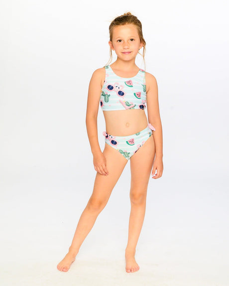Two-Piece Swimsuit Blue Flamingo And Cactus Print-2