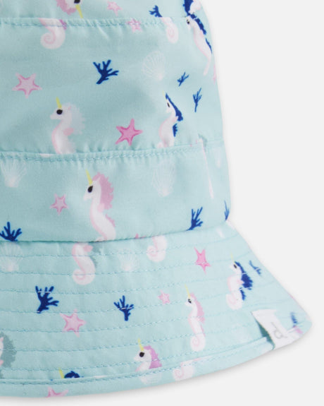 Beach Hat Blue Seahorse Print-3