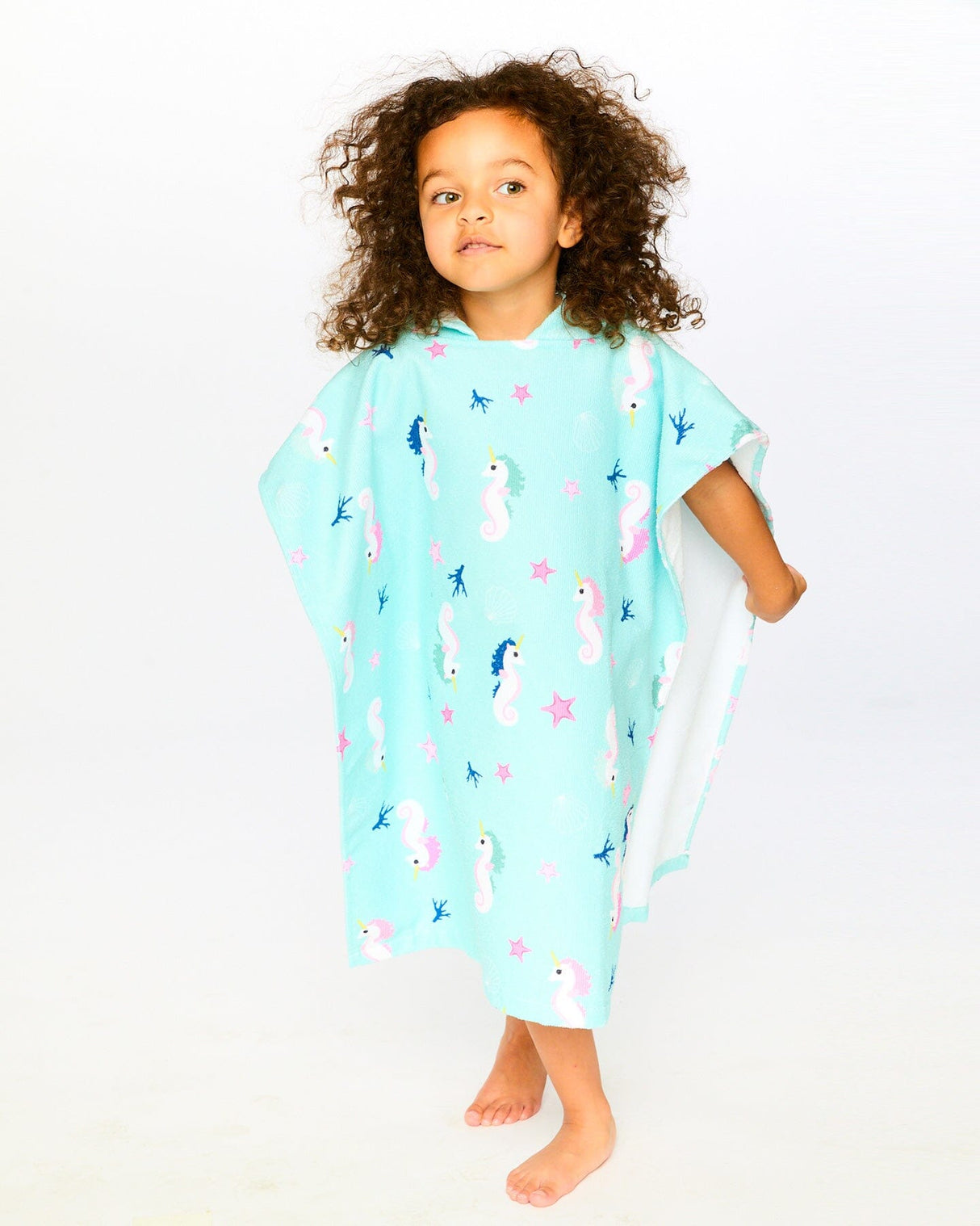 Hooded Beach Towel Blue Seahorse Print-2