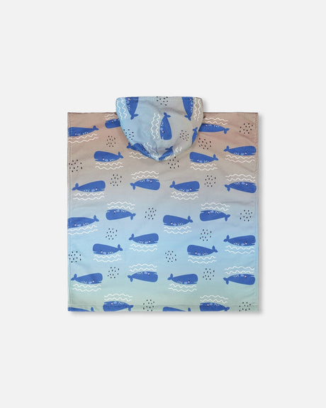 Hooded Beach Towel Blue Whale Print-2