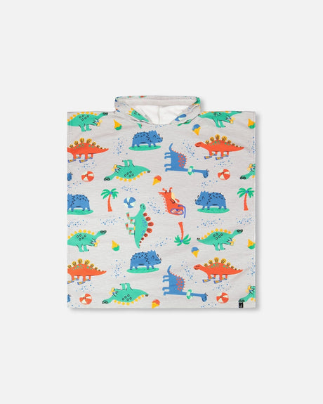 Hooded Beach Towel Grey Baby Dinosaur Print-0