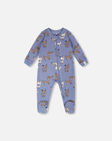 Organic Cotton Baby One-Piece Pyjama Blue Dog Print-0