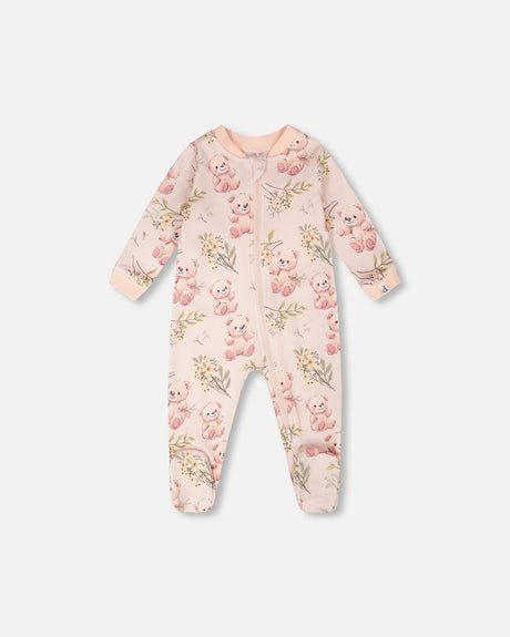 Organic Cotton Baby One-Piece Pyjama Pale Pink Bear Print-0