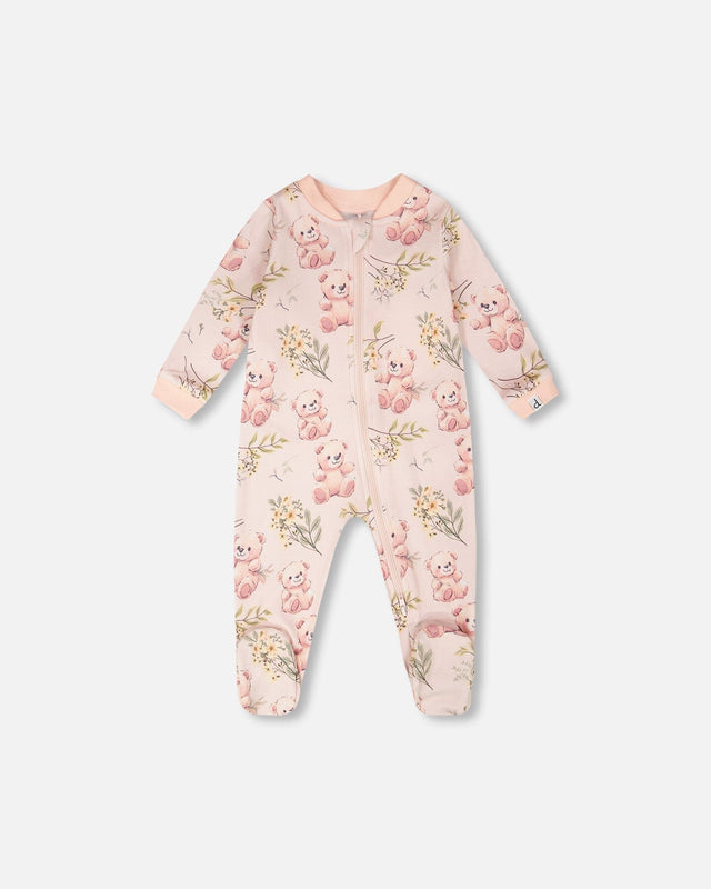 Organic Cotton Baby One-Piece Pyjama Pale Pink Bear Print-0