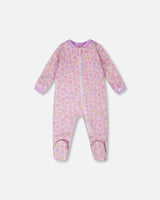 Organic Cotton Baby One-Piece Pyjama Purple Animal Print-0