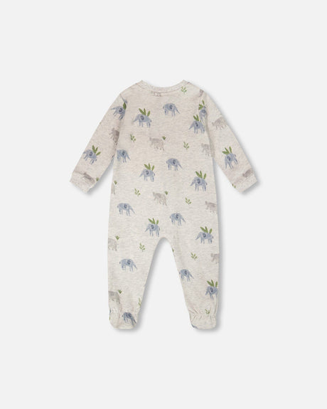 Organic Cotton Baby One-Piece Pyjama Grey Elephant Print-1
