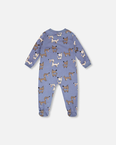 Organic Cotton Baby One-Piece Pyjama Blue Dog Print-1
