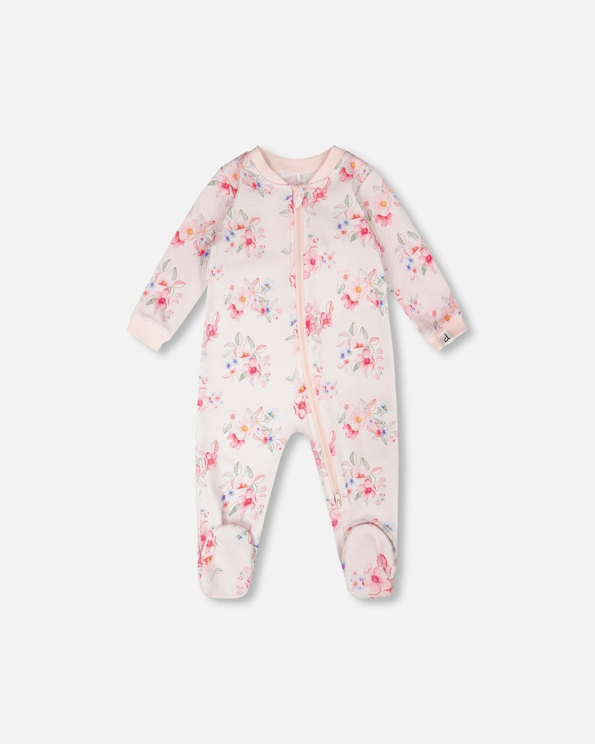 Organic Cotton Baby One-Piece Pyjama Pink Flower Print-0