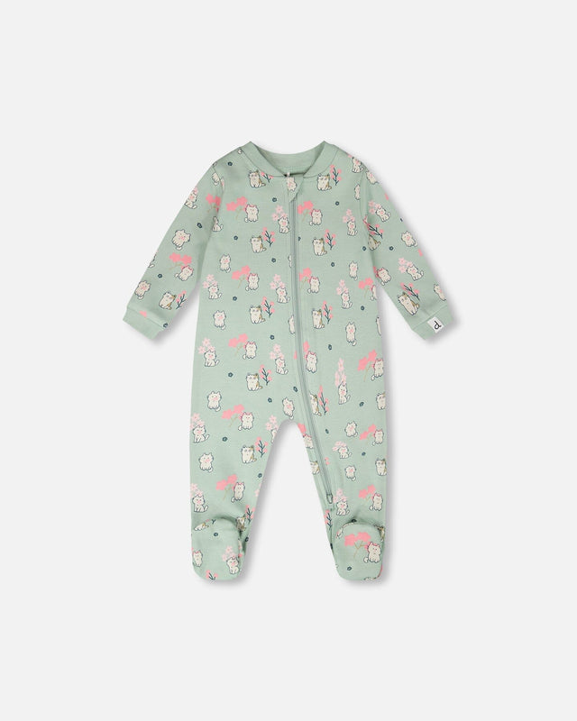 Organic Cotton Baby One-Piece Pyjama Blue Kitten Print-0