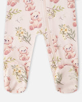 Organic Cotton Baby One-Piece Pyjama Pale Pink Bear Print-2