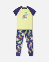 Organic Cotton Two-Piece Pyjama Set Blue Dino Print-0