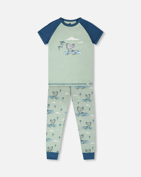 Organic Cotton Two-Piece Pyjama Set Green Crocodile Print-0