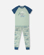 Organic Cotton Two-Piece Pyjama Set Green Crocodile Print-0