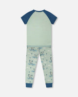 Organic Cotton Two-Piece Pyjama Set Green Crocodile Print-2