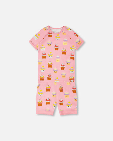 Organic Cotton Two-Piece Pyjama Set Pink Cupcake Print-0