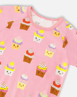 Organic Cotton Two-Piece Pyjama Set Pink Cupcake Print-3