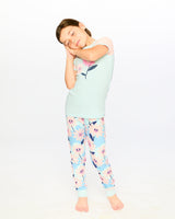 Organic Cotton Two-Piece Pyjama Set Blue Smiling Flower Print-1