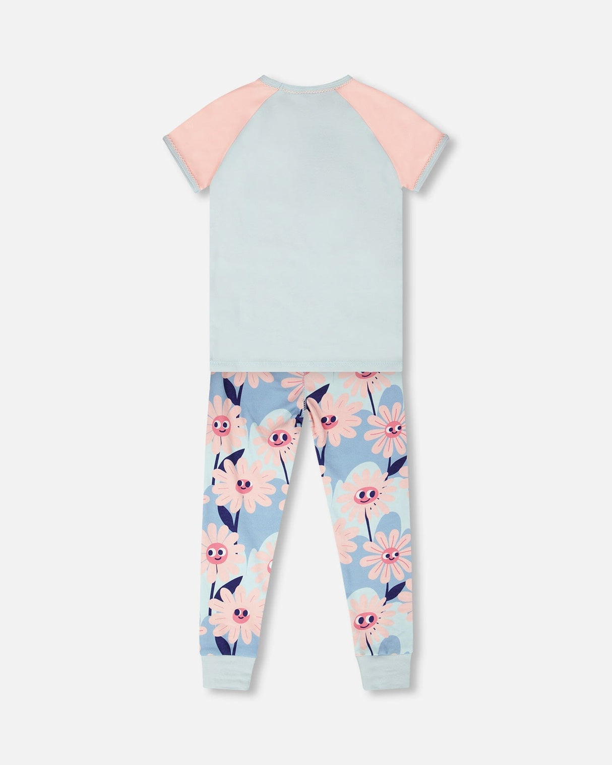 Organic Cotton Two-Piece Pyjama Set Blue Smiling Flower Print-2