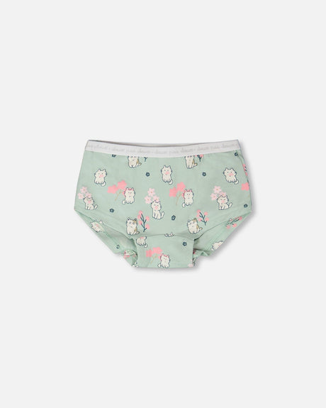 Organic Cotton Boyshort Panty Green Kitten Print-0