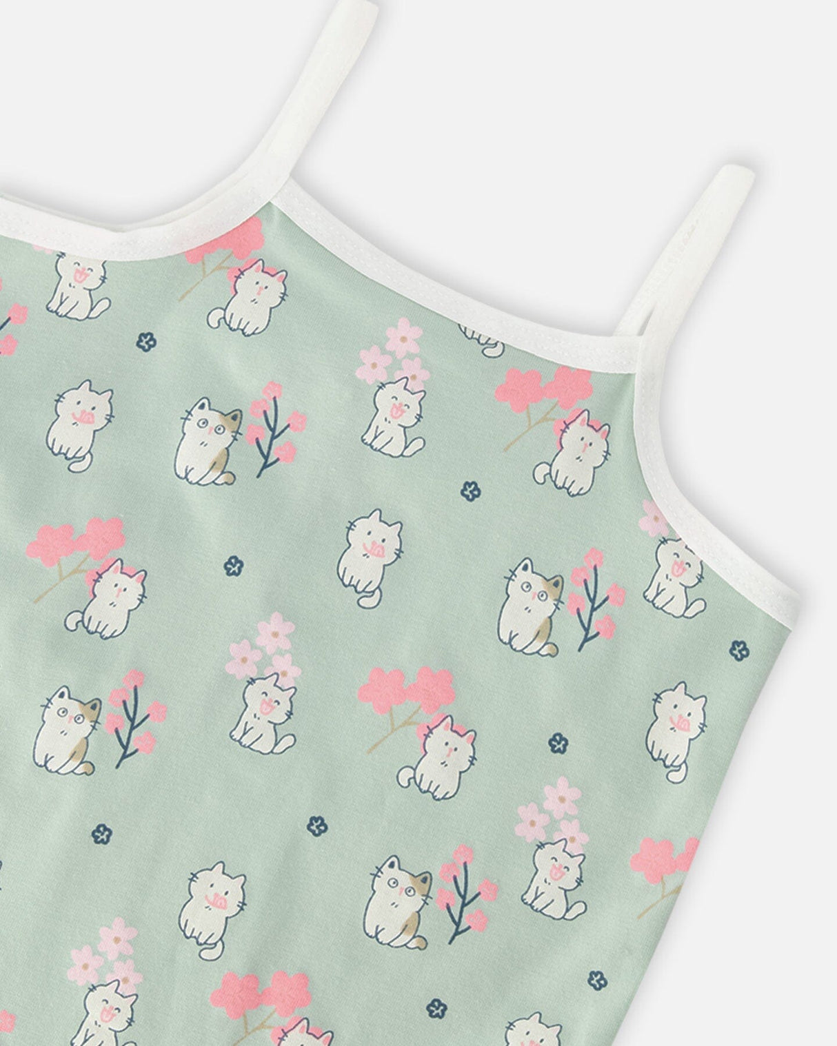 Organic Cotton Tank Underwear Green Kitten Print-2