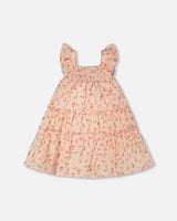 Multi-Tiered Dress With Smocking Pink Printed Flowers-0