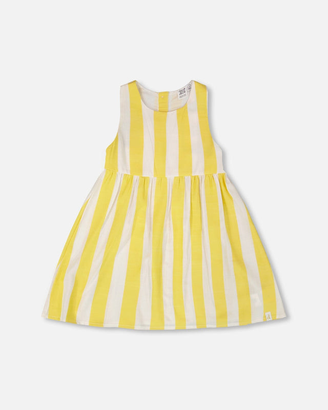 Sleeveless Dress White And Yellow Stripes-0