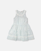 Multi-Tiered Dress White And Blue Stripes-0