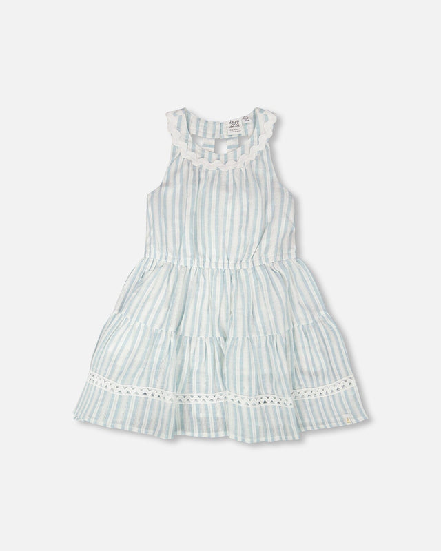 Multi-Tiered Dress White And Blue Stripes-0