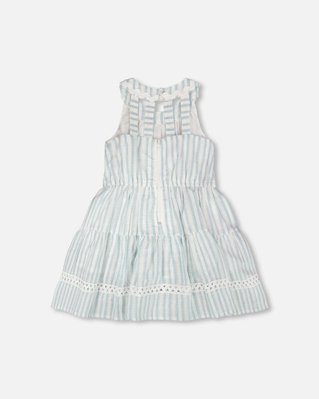 Multi-Tiered Dress White And Blue Stripes-2