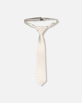 Neck Tie White And Sand Check-0