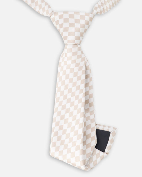Neck Tie White And Sand Check-2
