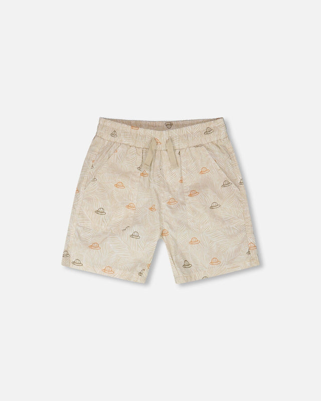 Poplin Shorts Beige Safari Print-0