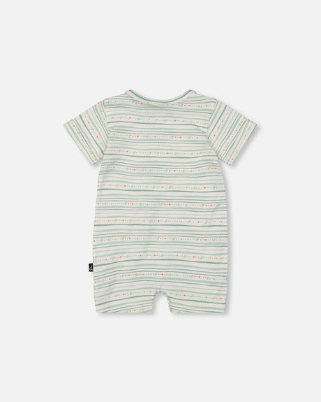 Organic Cotton Romper White Printed Mint Green Lines-1